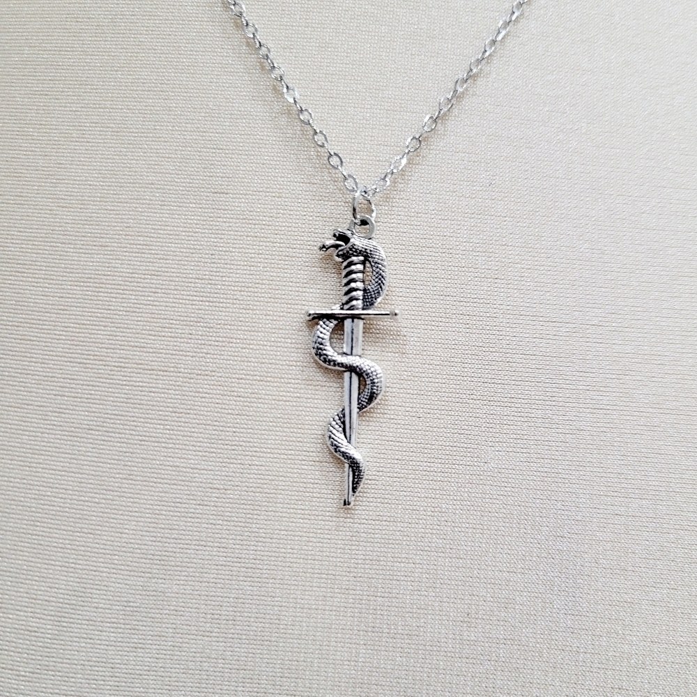Brand New Silver Snake & Sword Necklace